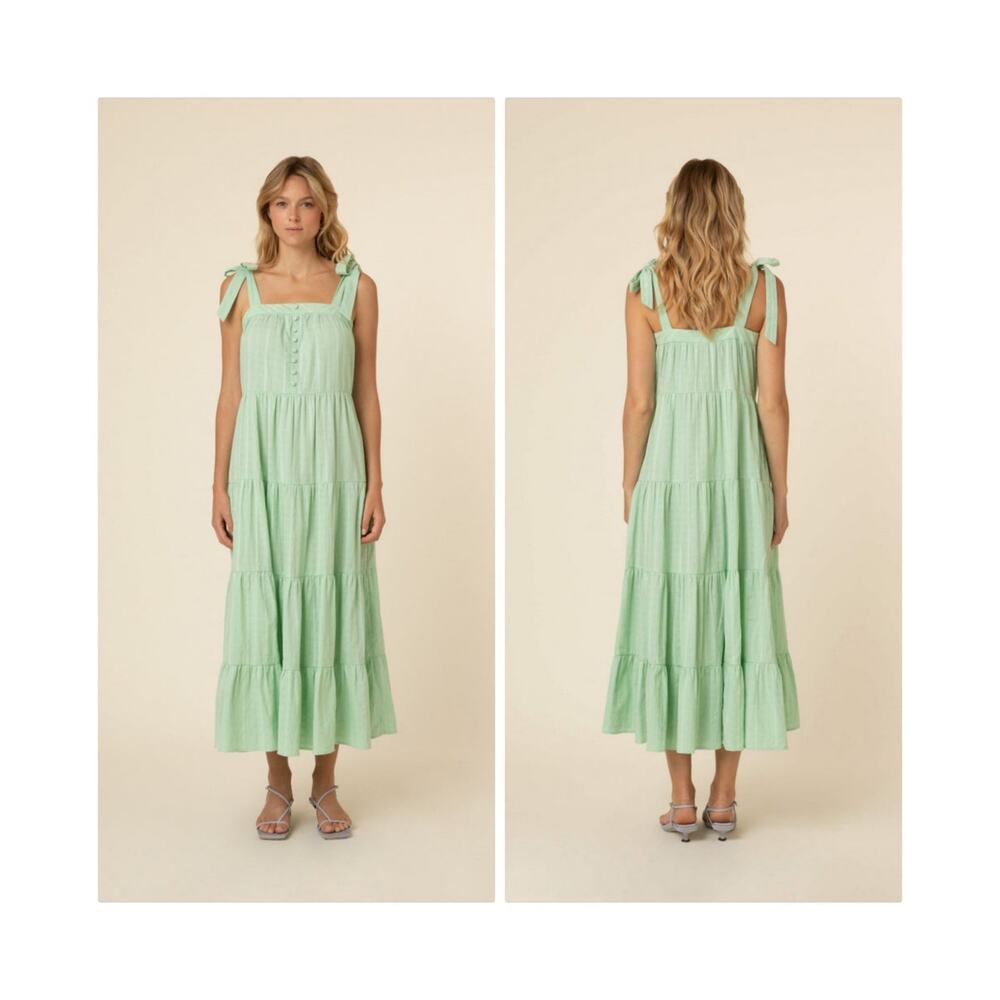 FRNCH Helena Woven Tiered Maxi Dress Pistachio Green Size Large